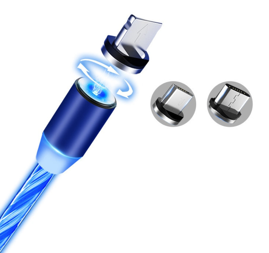 Magnetic LED Charging Cable for iPhone / Android / Type-C – Glows and Snaps in Place!